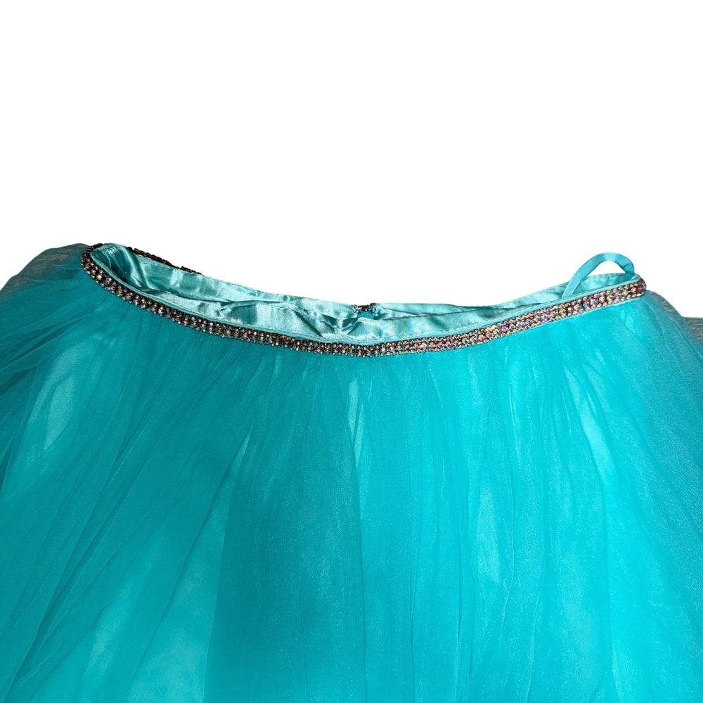 Ed Young Aqua Tulle Skirt Ruffle Layered w/ Rhinestone Waist |Size Small - Picture 3 of 9